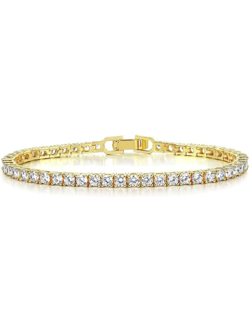 Elegant 4mm Tennis Bracelet for Women, Gold Plated, Cubic Zirconia, Adjustable